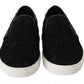 Dolce & Gabbana Black Lace Leather Logo Flat Slip-On Sneakers