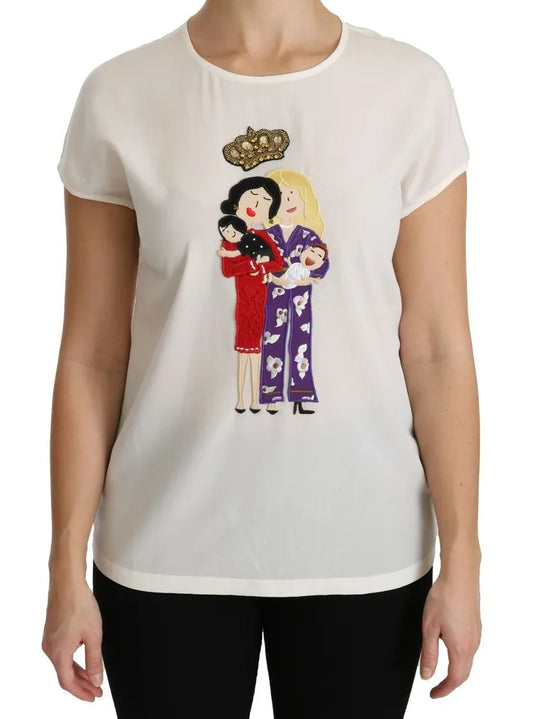 Dolce & Gabbana White #dgfamily Round Neck Crystal Crown Top