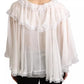 Dolce & Gabbana White Lace Vneck 3/4 Sleeve Blouse Silk Top