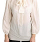 Dolce & Gabbana Off White Scarfneck Long Sleeves Blouse Silk Top