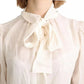 Dolce & Gabbana Off White Scarfneck Long Sleeves Blouse Silk Top