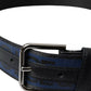 Dolce & Gabbana Black Blue Logo Silver Metal Buckle Belt