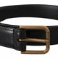 Dolce & Gabbana Black Classic Calf Leather Vintage Metal Buckle Belt