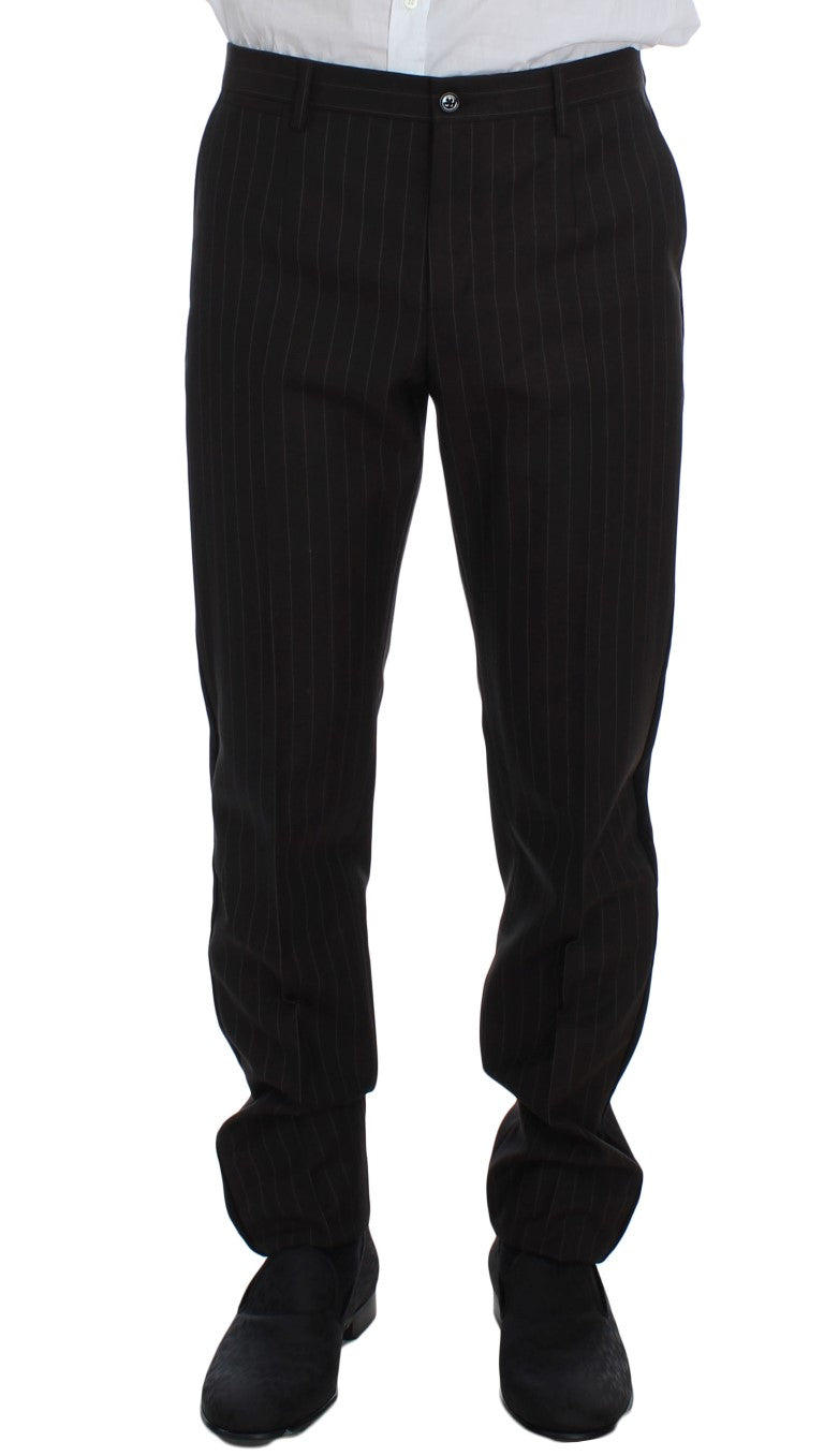 Dolce & Gabbana Elegant Brown Striped Three-Piece Tuxedo