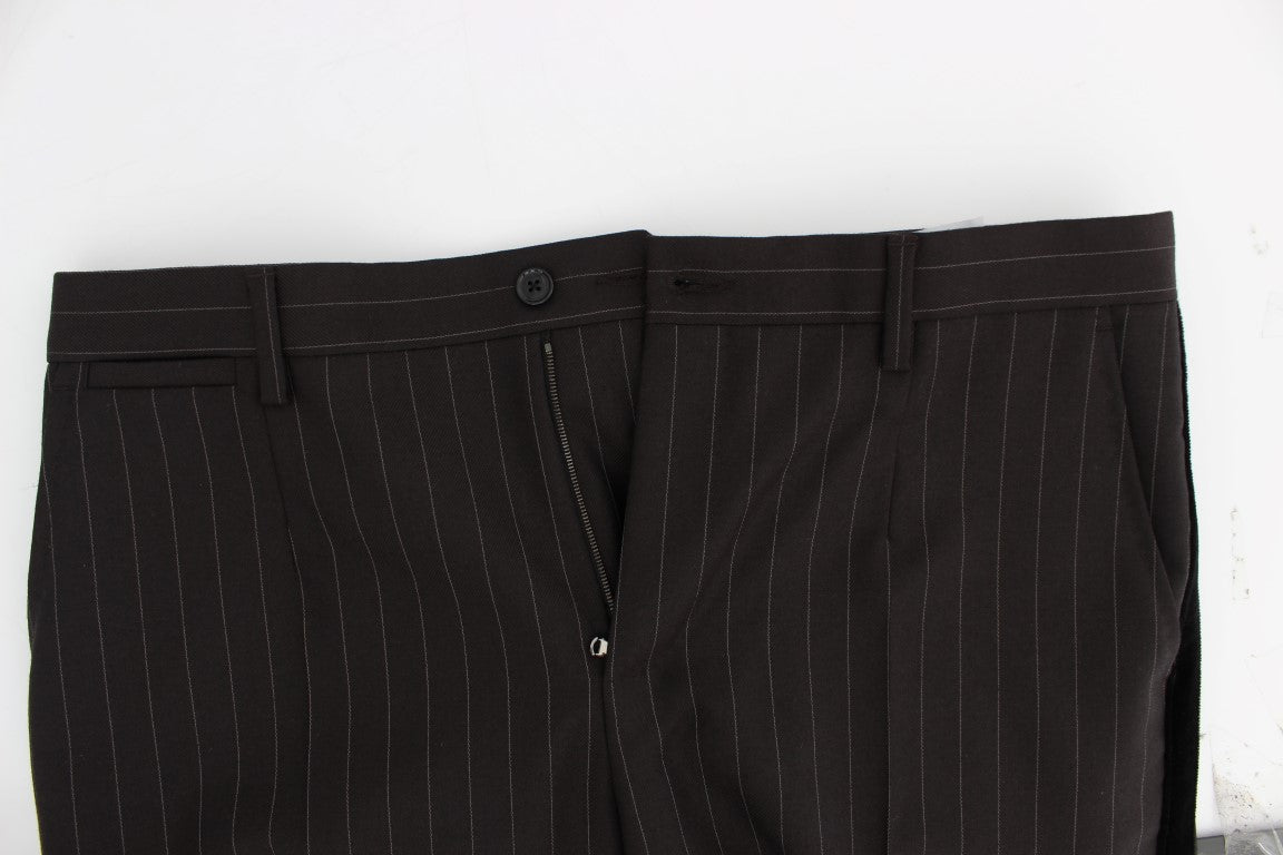 Dolce & Gabbana Elegant Brown Striped Three-Piece Tuxedo