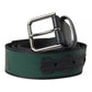 Dolce & Gabbana Black Green Leather Silver Metal Buckle Belt