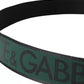 Dolce & Gabbana Black Green Logo Silver Metal Buckle Belt