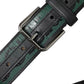 Dolce & Gabbana Black Green Logo Silver Metal Buckle Belt