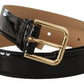 Dolce & Gabbana Black Leather Gold Metal Logo Engraved Buckle Belt