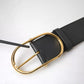 Dolce & Gabbana Black Leather Gold Oval Metal Buckle Belt