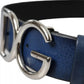 Dolce & Gabbana Blue Calf Leather Silver DG Logo Buckle Belt