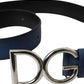 Dolce & Gabbana Blue Calf Leather Silver DG Logo Buckle Belt