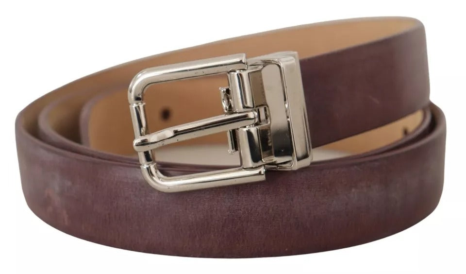 Dolce & Gabbana Brown Classic Leather Silver Logo Metal Buckle Belt