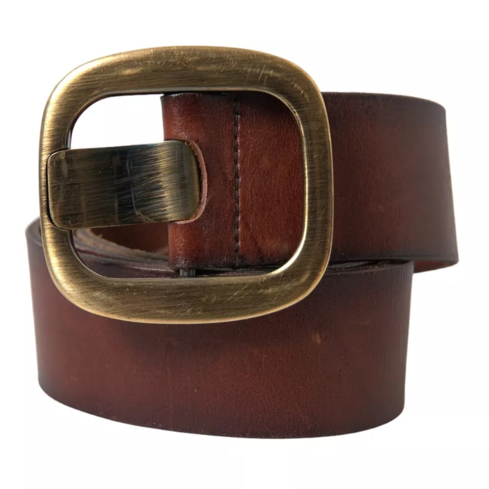 Dolce & Gabbana Brown Leather Gold Metal Buckle Women Belt