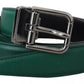 Dolce & Gabbana Green Calf Leather Silver Tone Metal Buckle Belt