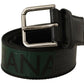 Dolce & Gabbana Green Logo Print Cintura Silver Buckle Belt