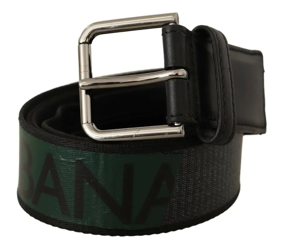 Dolce & Gabbana Green Logo Print Cintura Silver Buckle Belt