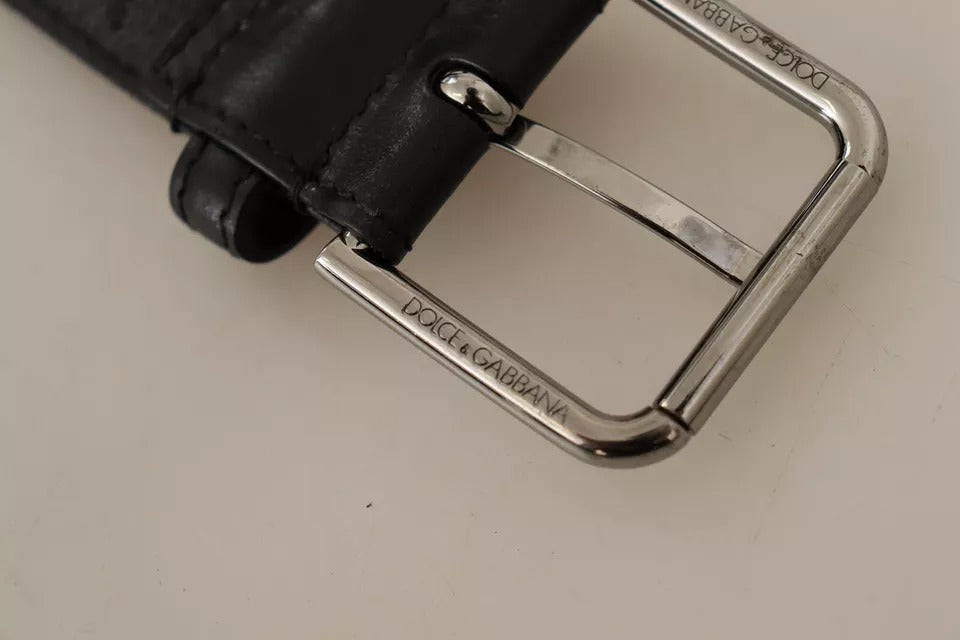 Dolce & Gabbana Green Logo Print Cintura Silver Buckle Belt