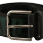 Dolce & Gabbana Green Logo Print Cintura Silver Buckle Belt