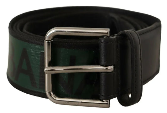 Dolce & Gabbana Green Logo Print Cintura Silver Buckle Belt