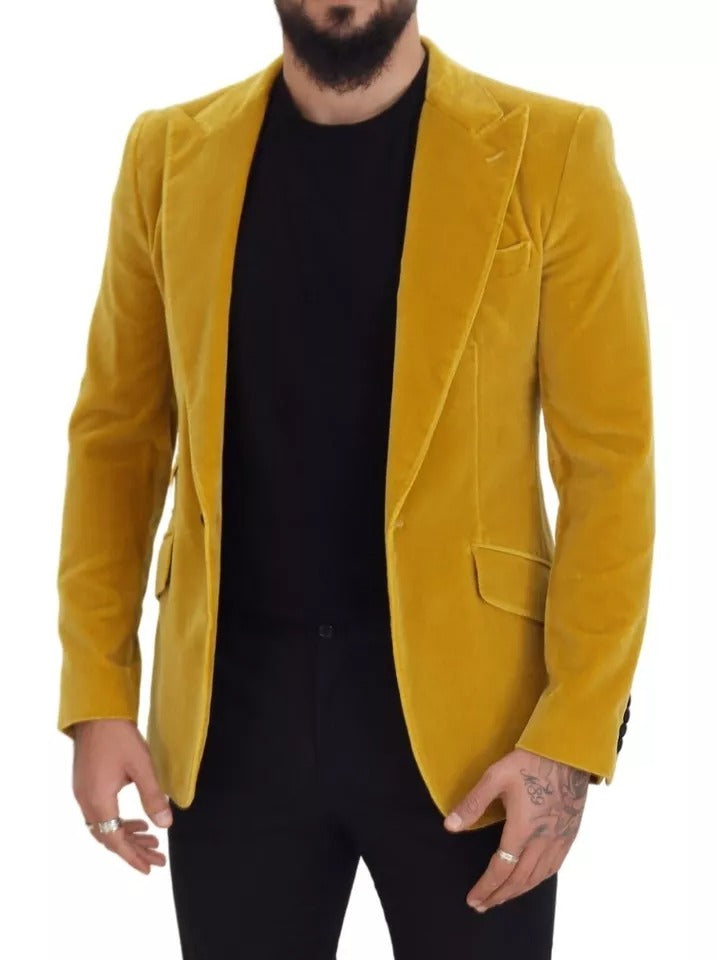 Dolce & Gabbana Yellow Velvet Single Breasted Blazer SICILIA