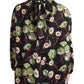 Dolce & Gabbana Silk Black Floral Print Long Sleeve Top Blouse