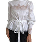 Dolce & Gabbana White Cotton Lace Trim Turtle Neck Blouse