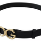 Dolce & Gabbana Black Leather GOLD DG Logo Buckle Womens