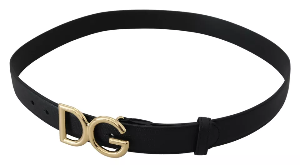 Dolce & Gabbana Black Leather GOLD DG Logo Buckle Womens