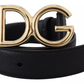 Dolce & Gabbana Black Leather GOLD DG Logo Buckle Womens