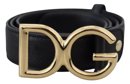 Dolce & Gabbana Black Leather GOLD DG Logo Buckle Womens