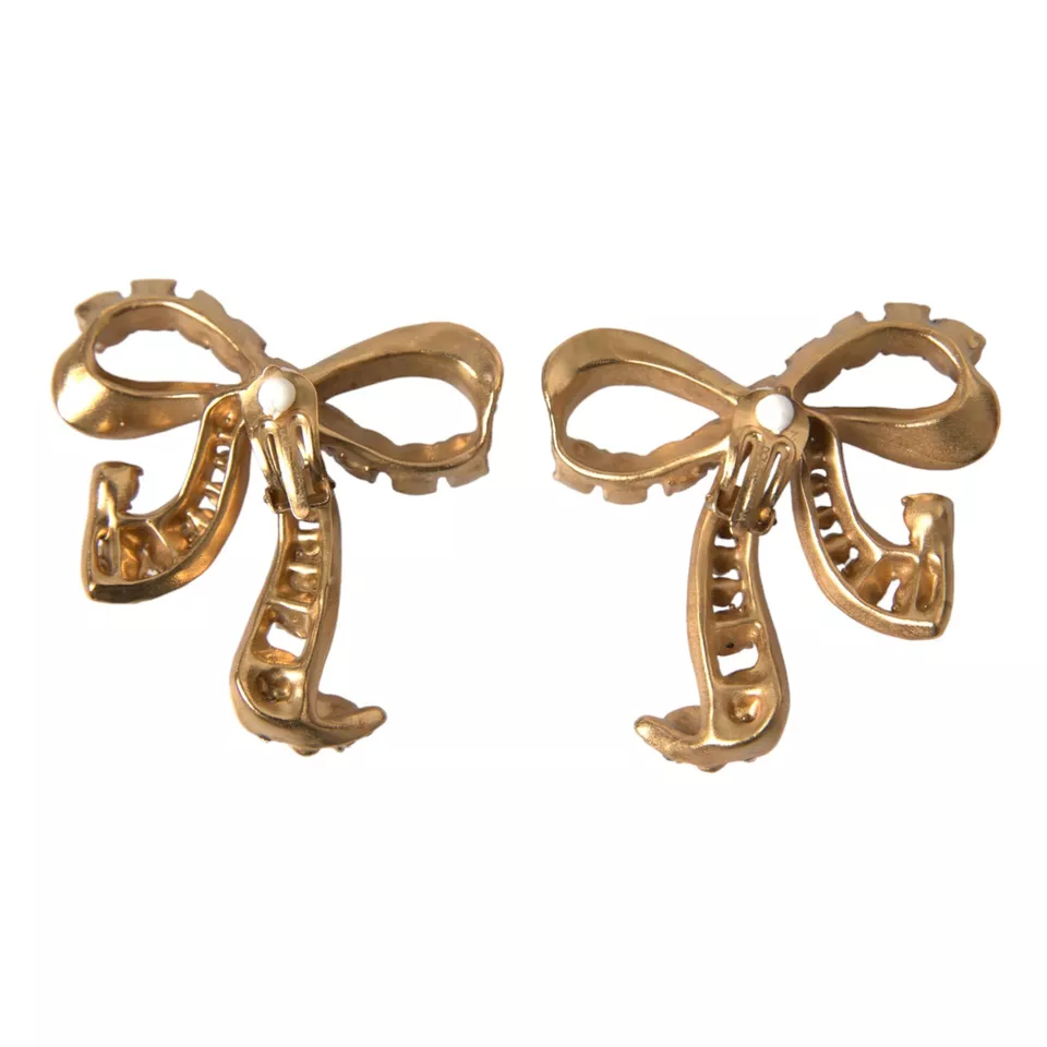 Dolce & Gabbana Gold Brass Pink Clear Crystal Bow Fiocchi Christmas