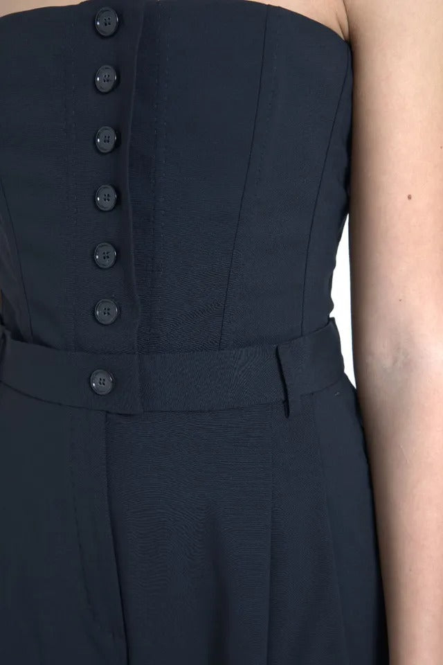 Dolce & Gabbana Black Wool Stretch Strapless Jumpsuit Dress