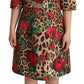 Dolce & Gabbana Brown Leopard Red Roses Cotton A-line Dress