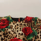 Dolce & Gabbana Brown Leopard Red Roses Cotton A-line Dress