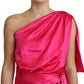 Dolce & Gabbana Fuchsia Fitted Cut One Shoulder Midi Dress