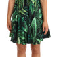 Dolce & Gabbana Green Leaves Print Cotton Flared Mini Dress