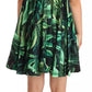 Dolce & Gabbana Green Leaves Print Cotton Flared Mini Dress