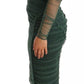 Dolce & Gabbana Green Mesh Crystal Ruched Tulle Midi Dress