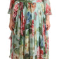 Dolce & Gabbana Multicolor Green Silk Wrap Gown Dress