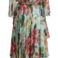 Dolce & Gabbana Multicolor Green Silk Wrap Gown Dress