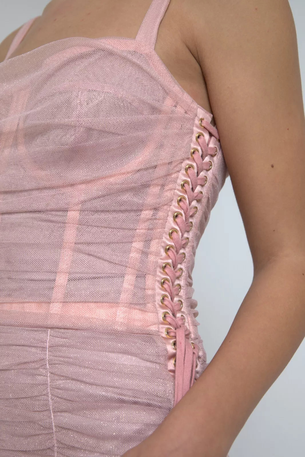 Dolce & Gabbana Pink Bustier Corset Lace Up Bodycon Dress