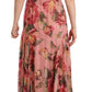 Dolce & Gabbana Pink Silk Floral Print Layered Maxi Dress