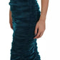 Dolce & Gabbana Silk Blend Blue Satin Fitted Strapless Dress