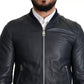 Dolce & Gabbana Black Leather Full Zip Men Bomber Jacket