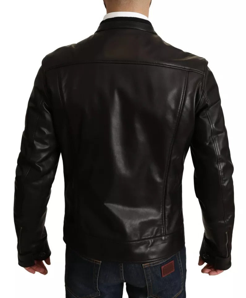 Dolce & Gabbana Black Lamb Leather Biker Coat Jacket