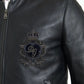 Dolce & Gabbana Black Leather Logo Embroidery Full Zip Jacket