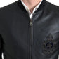 Dolce & Gabbana Black Leather Logo Embroidery Full Zip Jacket