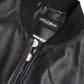 Dolce & Gabbana Black Leather Logo Embroidery Full Zip Jacket