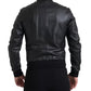 Dolce & Gabbana Black Leather Logo Embroidery Full Zip Jacket